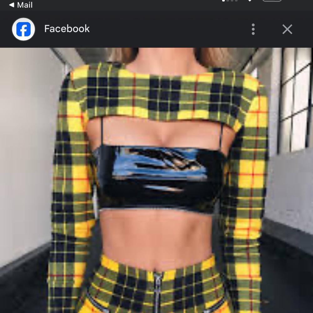 Tiger Mist Yellow and Black Plaid Crop Top